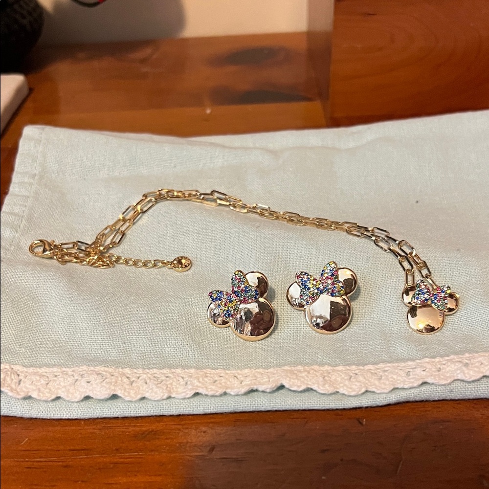 Baublebar Gold Mickey Mouse Necklace and Earrings Set